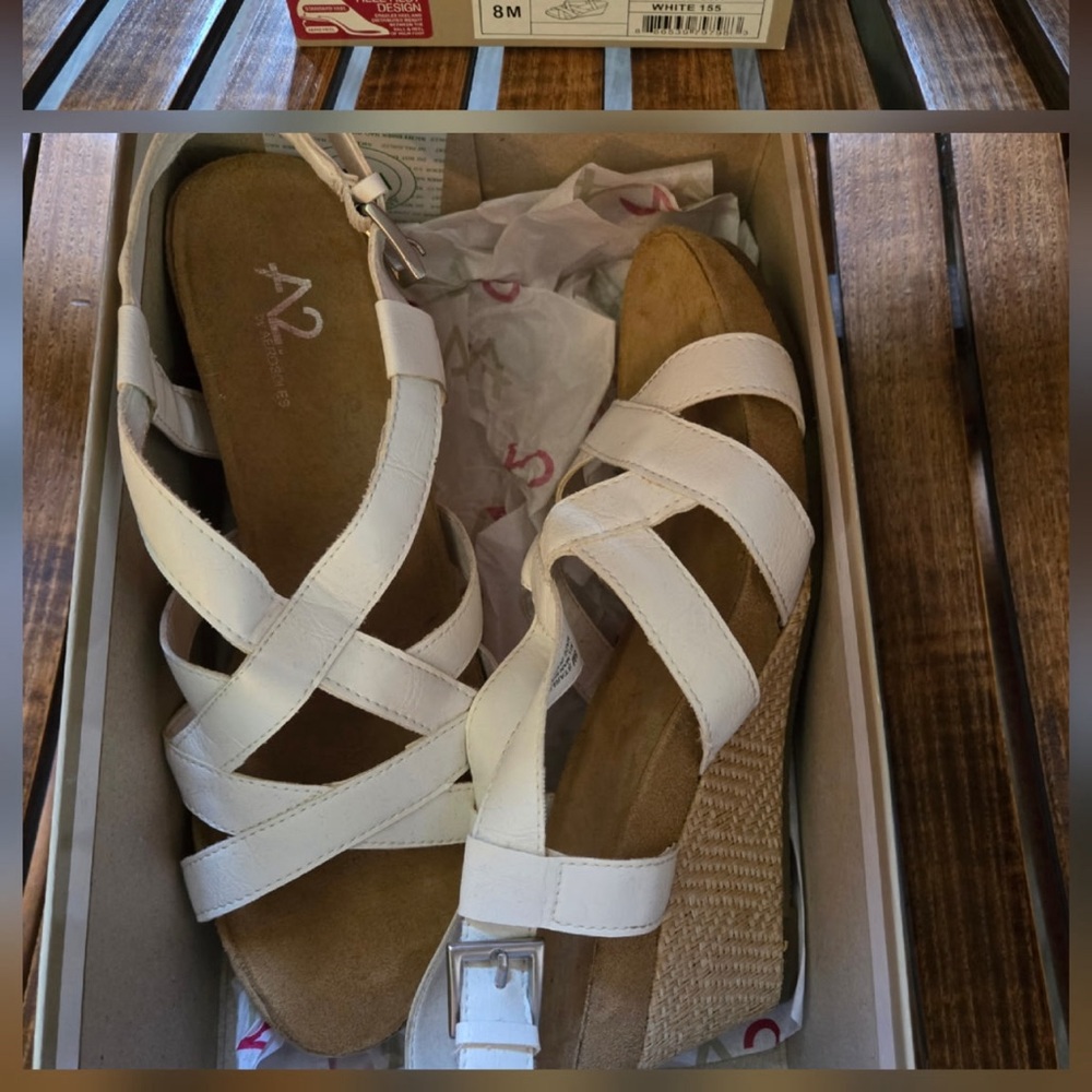 AEROSOLES White Strappy Wedge Sandals